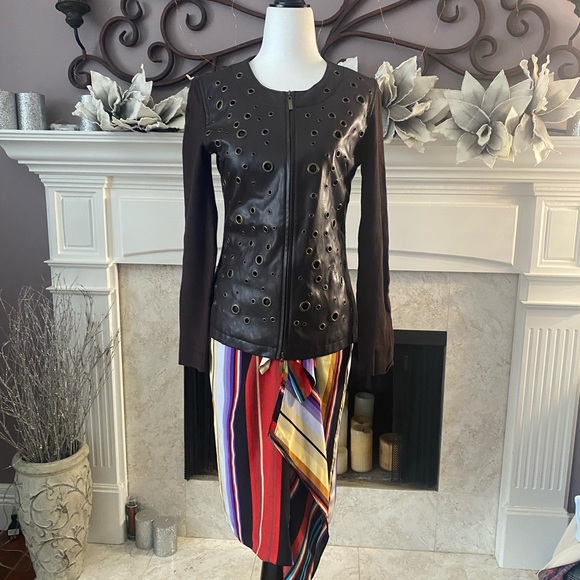 Color Works Leather/Rayon Brown Sweater, Size Small - Picture 4 of 13